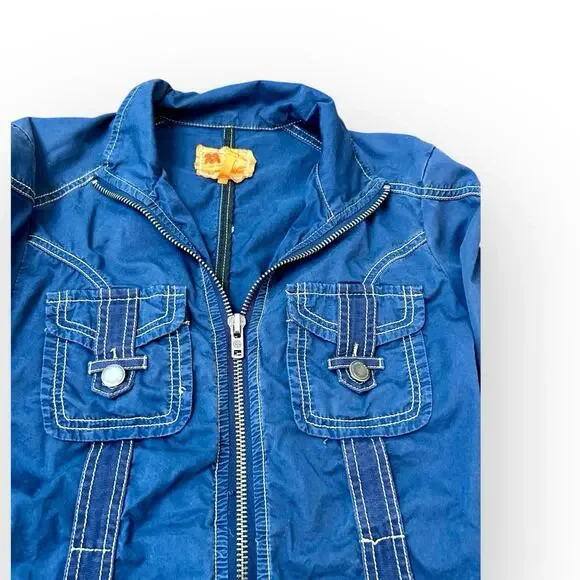 Twill Twenty Two 22 Size Small Anthropologie Navy Cotton Jacket Unique Zippers - Picture 7 of 11